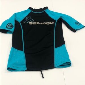 Sea-Doo Youth Rash Guard Swim Shirt | Black & Turquoise | Youth M/L (Approx)